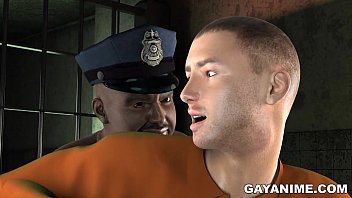 3d Cartoon Prisoner Dominated By Chubby Black Cop