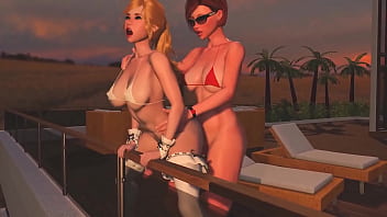Horny Redhead Shemale Fucks Blonde Tranny – Sunset Anal 3d Futanari Porn